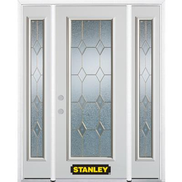 68 In. x 82 In. Full Lite Pre-Finished White Steel Entry Door with Sidelites and Brickmould