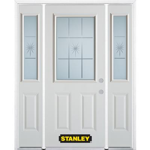 64 In. x 82 In. 1/2 Lite 2-Panel Pre-Finished White Steel Entry Door with Sidelites and Brickmould