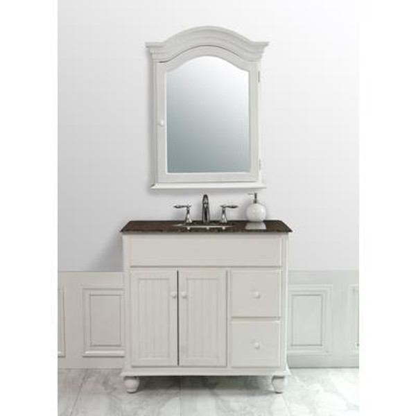 36 Inches Snow White Single Sink Vanity with Baltic Brown Granite Top And Mirror (Faucet not included)