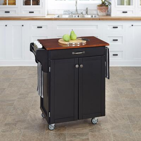 Cuisine Cart Black Finish with Cherry Top