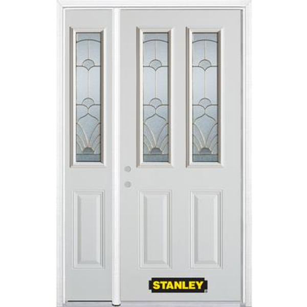 50 In. x 82 In. 2-Lite 2-Panel Pre-Finished White Steel Entry Door with Sidelites and Brickmould