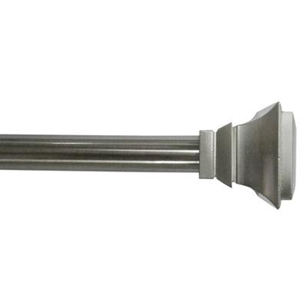 36 Inch - 66 Inch Brushed Nickel 3/4 Inch Telescoping Curtain Rod Kit with Classic Square Step Finial