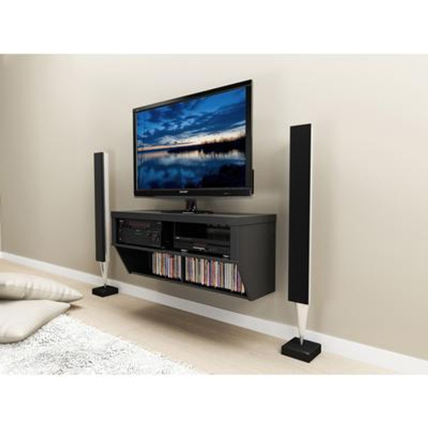 Black 42 Inch Wide Wall Mounted AV Console - Series 9 Designer Collection