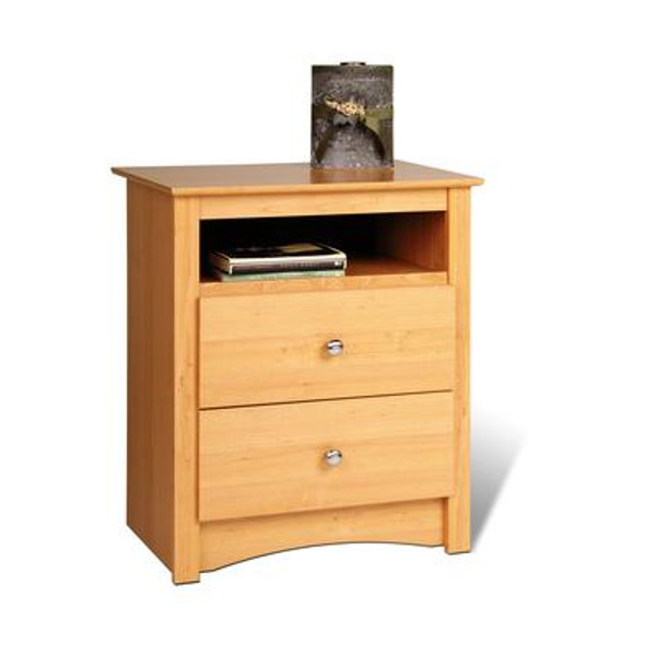 Maple Sonoma Tall 2 Drawer Nightstand with Open Shelf