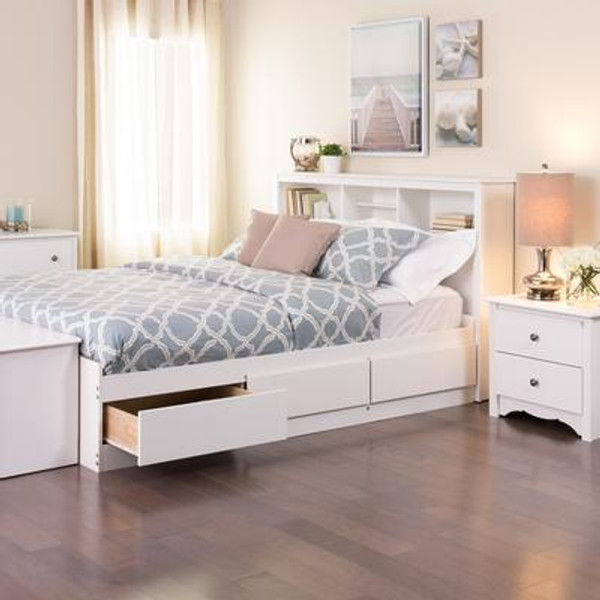 White Full Mate&#146;s Platform Storage Bed with 6 Drawers