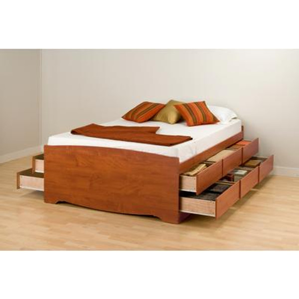 Cherry Tall Full Captain&#146;s Platform Storage Bed with 12 Drawers