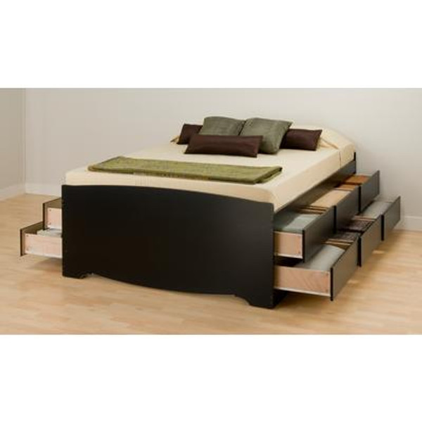 Black Tall Queen Captain&#146;s Platform Storage Bed with 12 Drawers