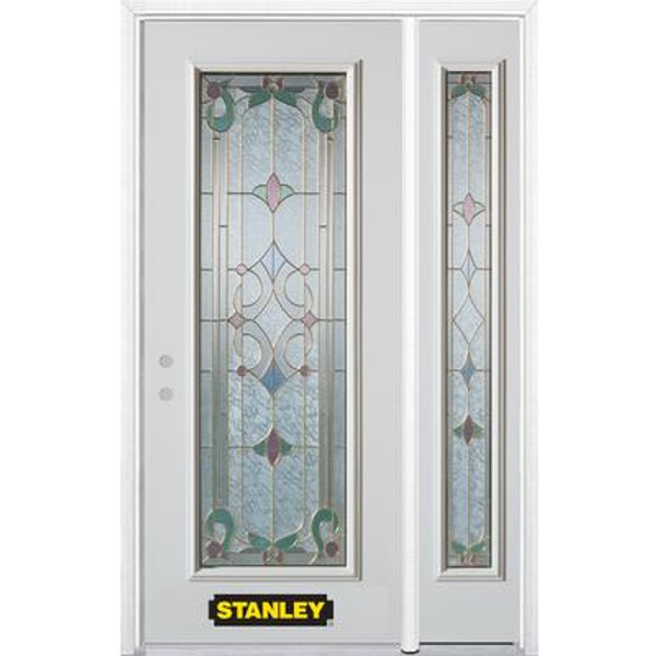 48 In. x 82 In. Full Lite Pre-Finished White Steel Entry Door with Sidelite and Brickmould