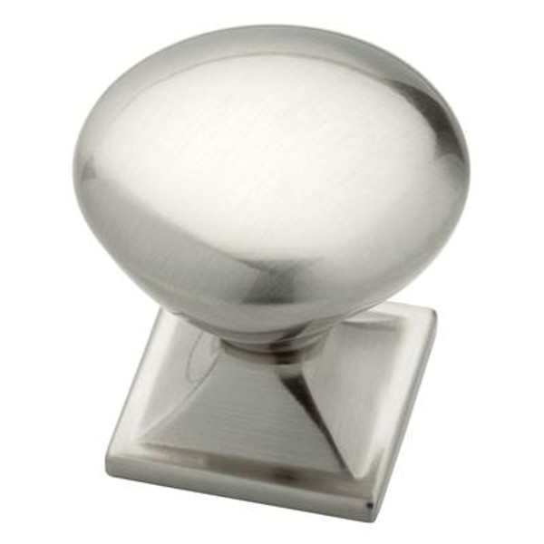 32mm Round Knob w/Square Base; Satin Nickel