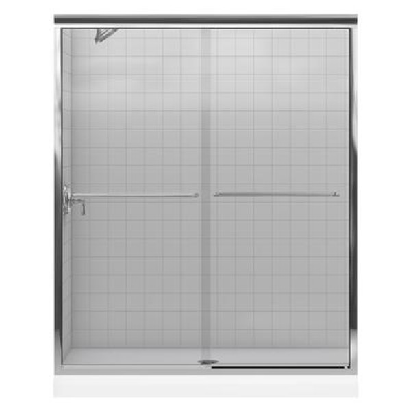 Fluence Frameless Bypass Bath Shower Door in Bright Polished Silver