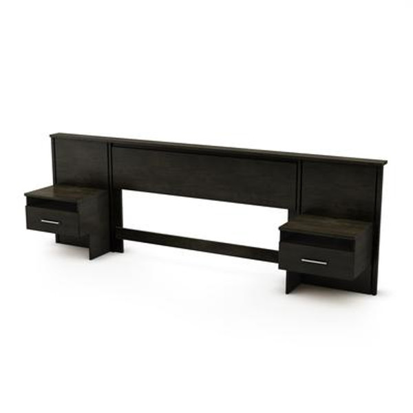 Gravity Collection Queen Headboard (60'') / Built in Night Stands Set Ebony