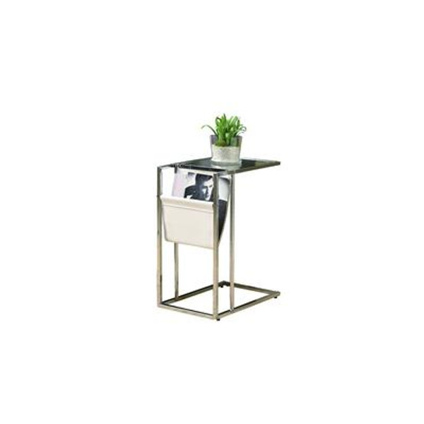 Accent Table - White / Chrome Metal With A Magazine Rack
