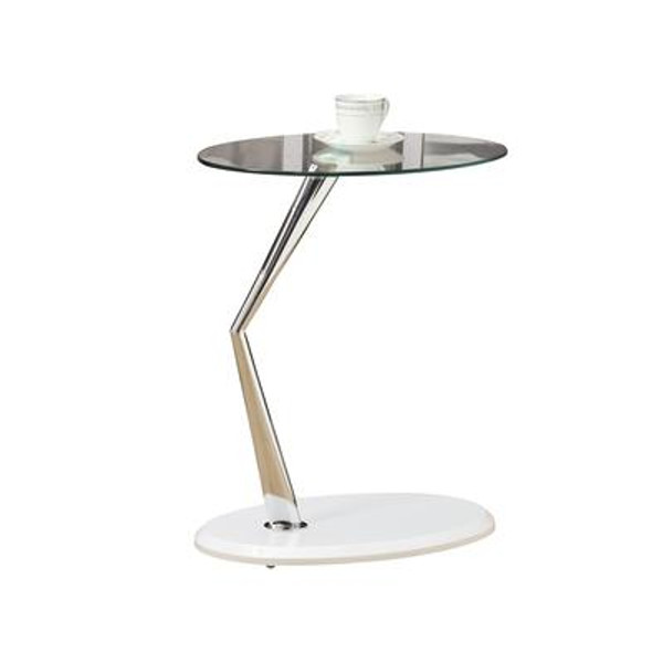 Accent Table - Glossy White / Chrome With Tempered Glass