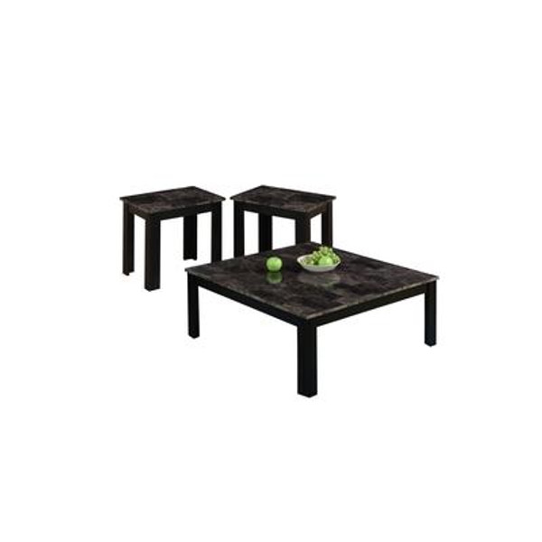 Table Set - 3Pcs Set / Black / Grey / Marble-Look Top