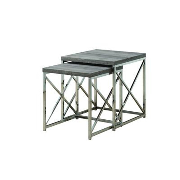 Nesting Table - 2Pcs Set / Dark Taupe With Chrome Metal