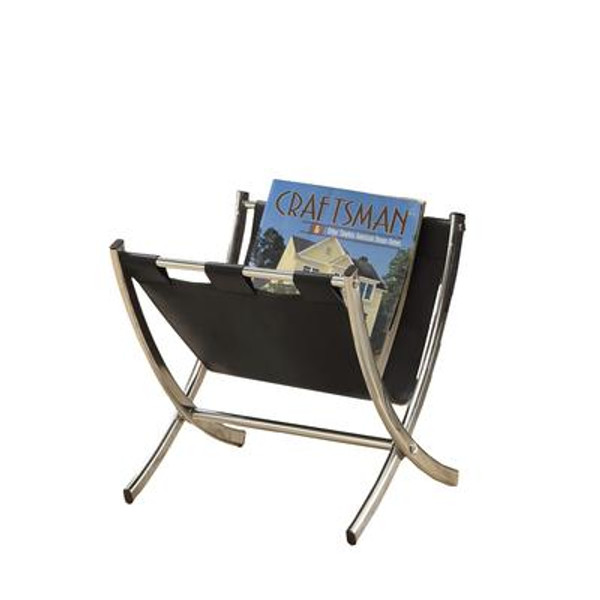 Magazine Rack - Black Leather-Look / Chrome Metal