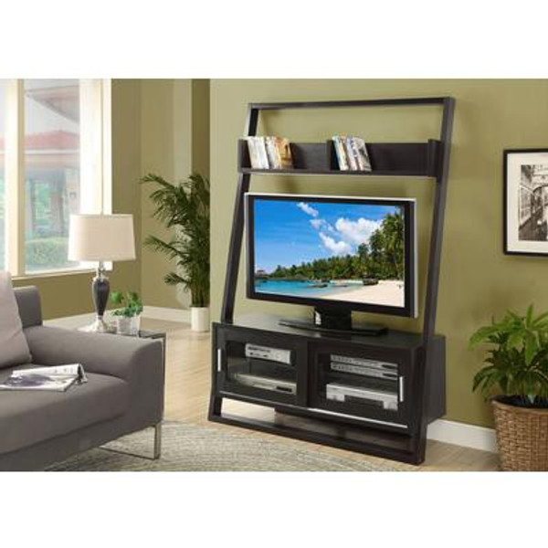 Tv Stand - 48''L / Cappuccino Ladder With 2 Sliding Doors