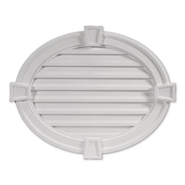 37-1/2 Inch x 30 Inch x 3 Inch Horizontal Oval Functional Louver Gable Grill Vent with Decorative Trim and Keystone