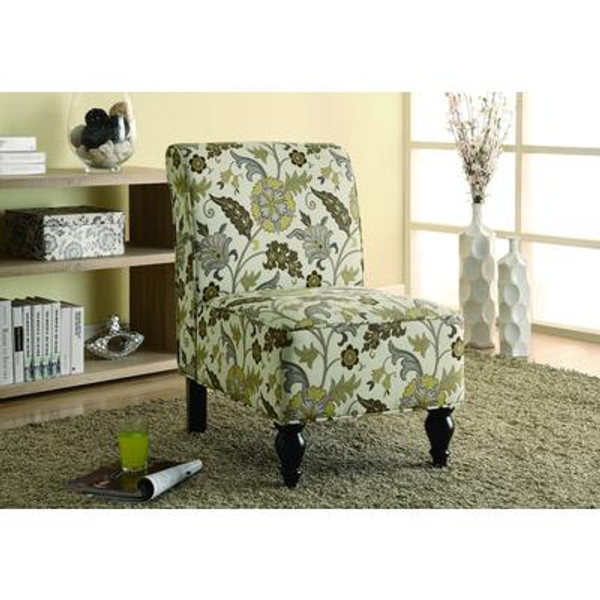 Accent Chair - Brown / Gold Floral Traditional Fabric