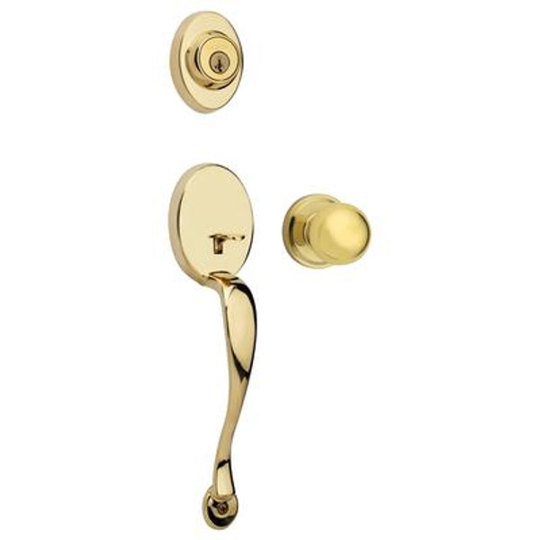 Augusta Single Cylinder Handleset w/Huntington Knob in Polished Brass