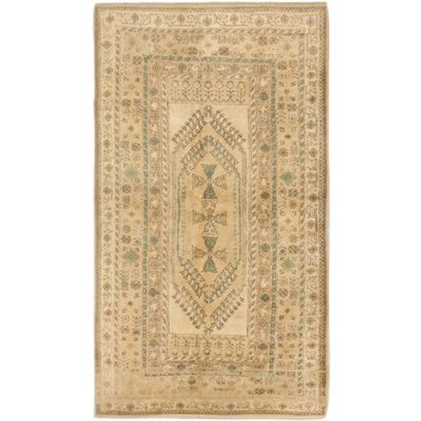 Hand-knotted Anatolian Vintage Cream Khaki Rug - 5 Ft. 3 In. x 9 Ft. 4 In.