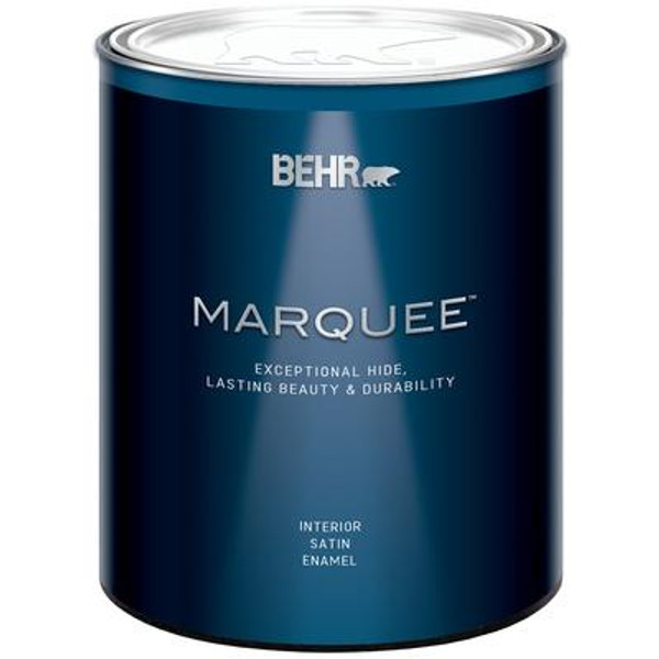 BEHR MARQUEE Interior Satin Enamel; Paint & Primer - Ultra Pure White; 946 ML