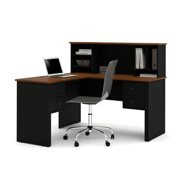 Somerville L-Shaped desk with hutch in Black & Tuscany Brown
