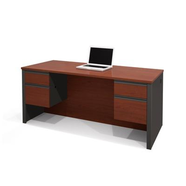 Prestige + Executive Desk with Dual Half Peds in Bordeaux & Graphite