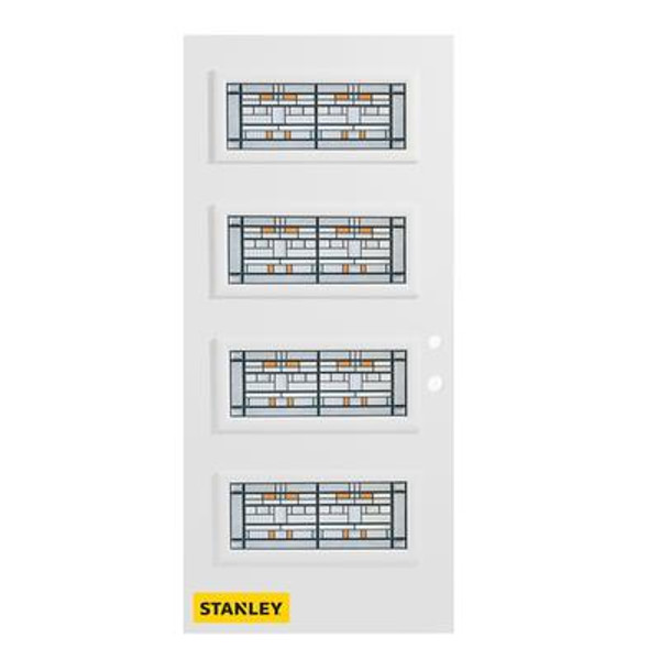 34 In. x 80 In. Chicago 4-Lite Prefinished White Left-Hand Inswing Steel Entry Door