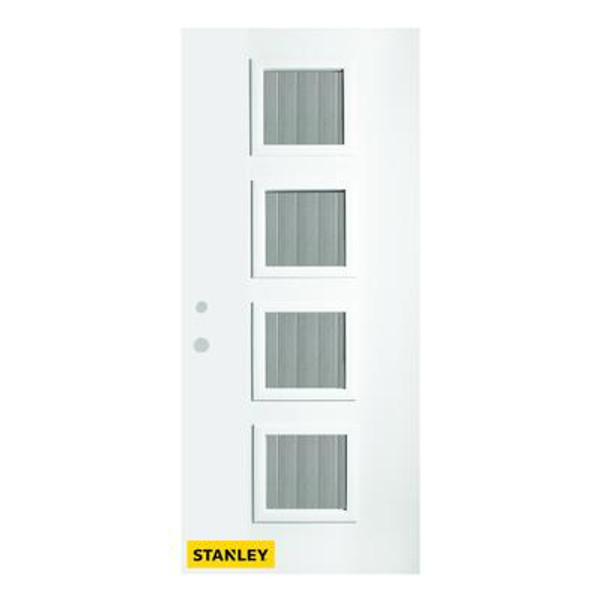 34 In. x 80 In. Evelyn Flutelite 4-Lite Prefinished White Right-Hand Inswing Steel Entry Door