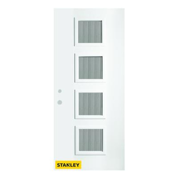 36 In. x 80 In. Evelyn Flutelite 4-Lite Prefinished White Right-Hand Inswing Steel Entry Door