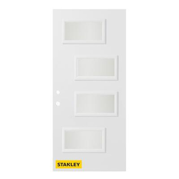 32 In. x 80 In. Beatrice Satin Opaque 4-Lite Prefinished White Right-Hand Inswing Steel Entry Door