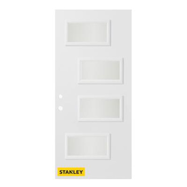 34 In. x 80 In. Beatrice Satin Opaque 4-Lite Prefinished White Right-Hand Inswing Steel Entry Door
