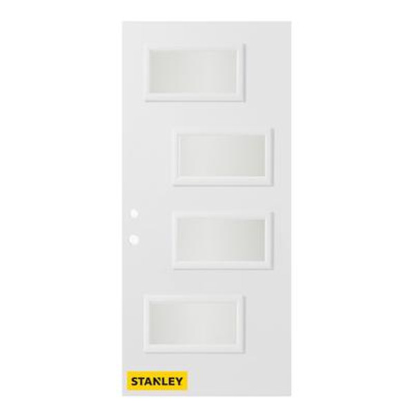 36 In. x 80 In. Beatrice Satin Opaque 4-Lite Prefinished White Right-Hand Inswing Steel Entry Door