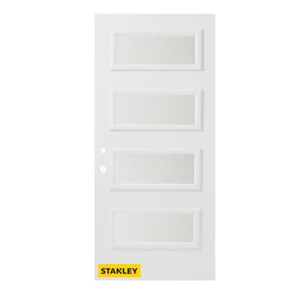 32 In. x 80 In. Lorraine Satin Opaque 4-Lite Prefinished White Right-Hand Inswing Steel Entry Door
