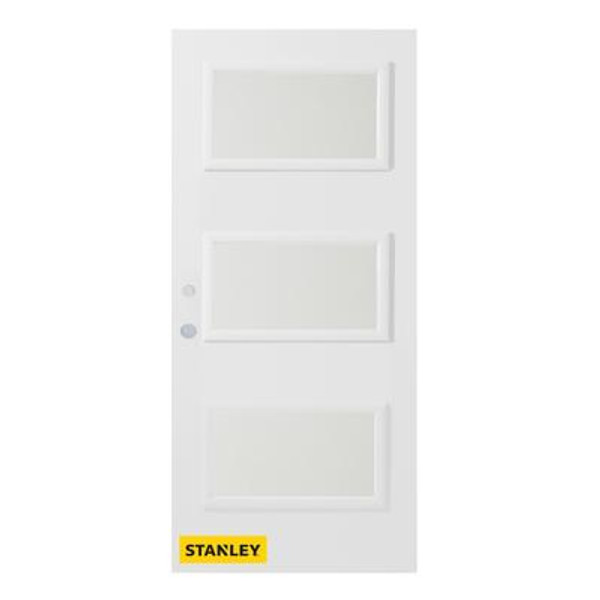 36 In. x 80 In. Dorothy Satin Opaque 3-Lite Prefinished White Right-Hand Inswing Steel Entry Door