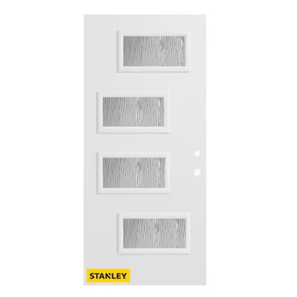 32 In. x 80 In. Beatrice Grain 4-Lite Prefinished White Left-Hand Inswing Steel Entry Door