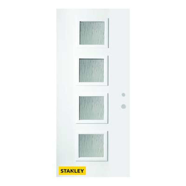 34 In. x 80 In. Evelyn Grain 4-Lite Prefinished White Left-Hand Inswing Steel Entry Door