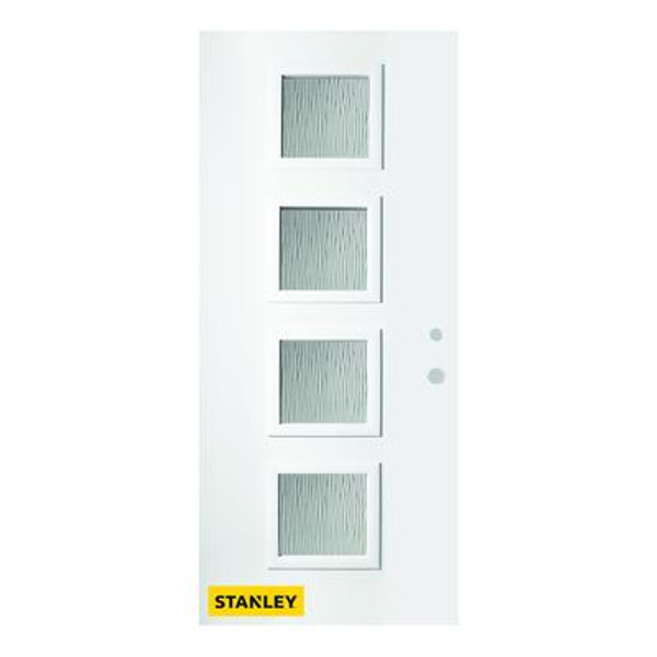36 In. x 80 In. Evelyn Grain 4-Lite Prefinished White Left-Hand Inswing Steel Entry Door