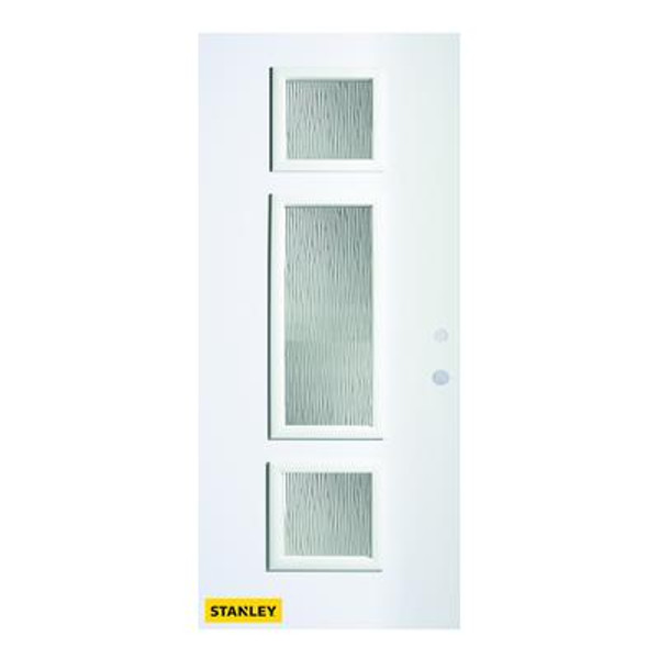 32 In. x 80 In. Marjorie Grain 3-Lite Prefinished White Left-Hand Inswing Steel Entry Door