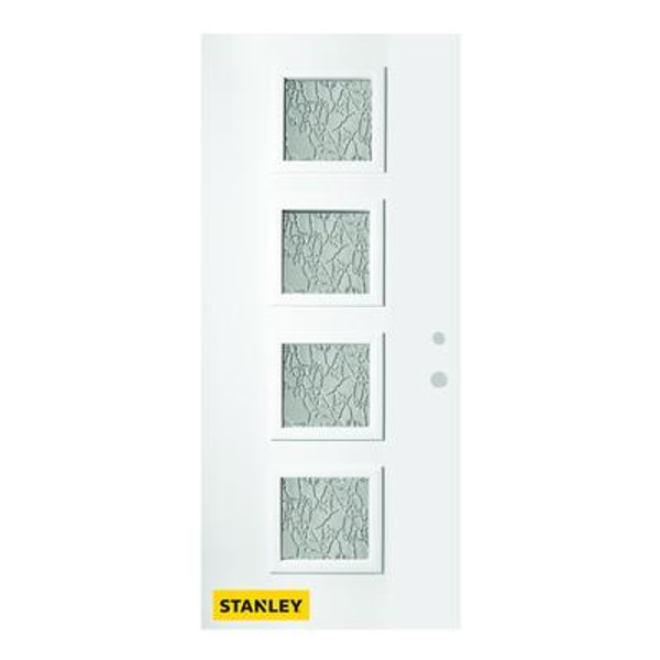36 In. x 80 In. Evelyn Delta Satin 4-Lite Prefinished White Left-Hand Inswing Steel Entry Door