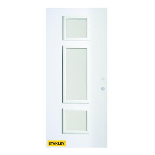 32 In. x 80 In. Marjorie Satin Opaque 3-Lite Prefinished White Left-Hand Inswing Steel Entry Door
