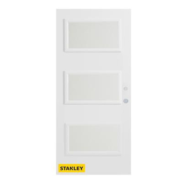 34 In. x 80 In. Dorothy Satin Opaque 3-Lite Prefinished White Left-Hand Inswing Steel Entry Door