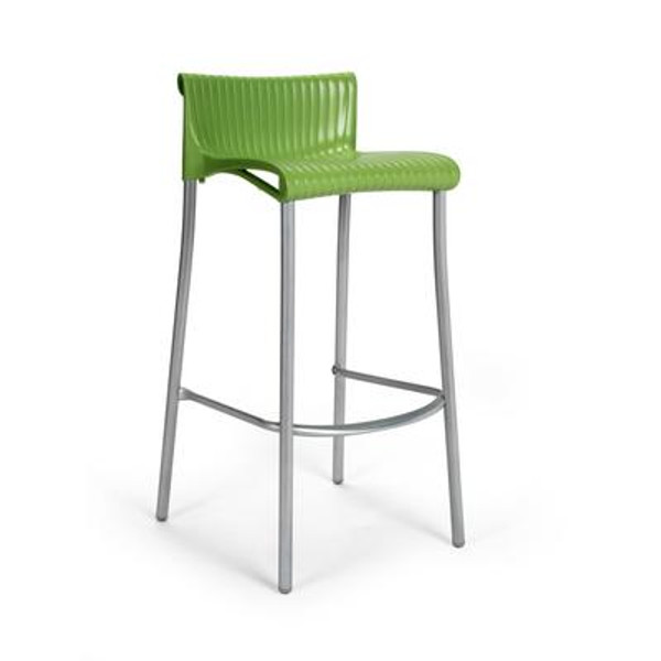 4 pack of Duca Stacking Resin Barstools with Anodized Aluminum Legs -(Green)