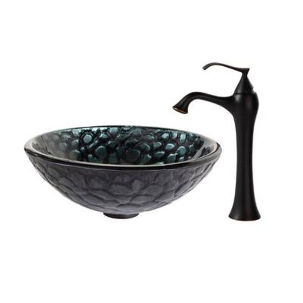 Kratos Glass Vessel Sink and Ventus Faucet Oil Rubbed Bronze