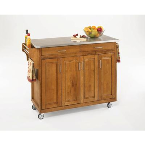 Create-a-Cart Cottage Oak Finish Stainless Top