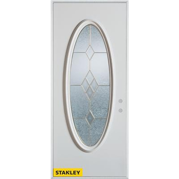 Geometric Zinc Oval Lite 2-Panel White 36 In. x 80 In. Steel Entry Door - Left Inswing