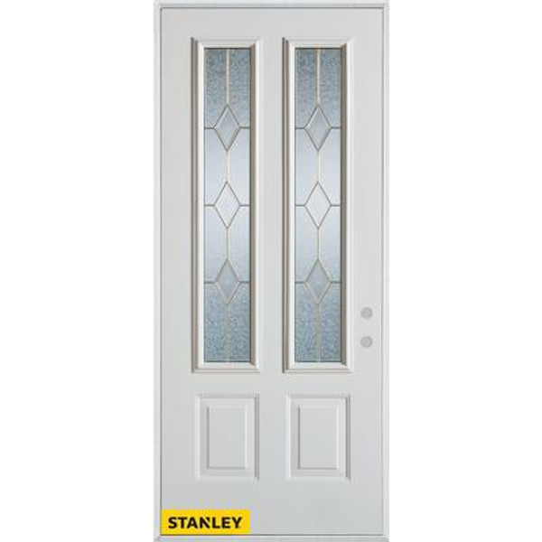Geometric Patina 2-Lite 2-Panel White 32 In. x 80 In. Steel Entry Door - Left Inswing