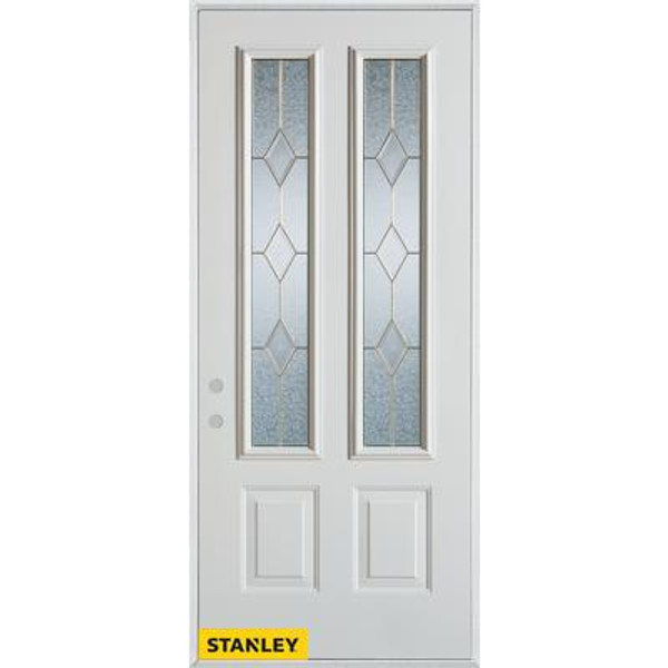 Geometric Patina 2-Lite 2-Panel White 32 In. x 80 In. Steel Entry Door - Right Inswing