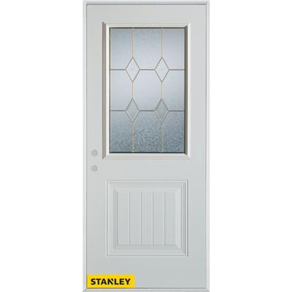 Geometric Patina 1/2 Lite 1-Panel 2-Panel White 36 In. x 80 In. Steel Entry Door - Right Inswing